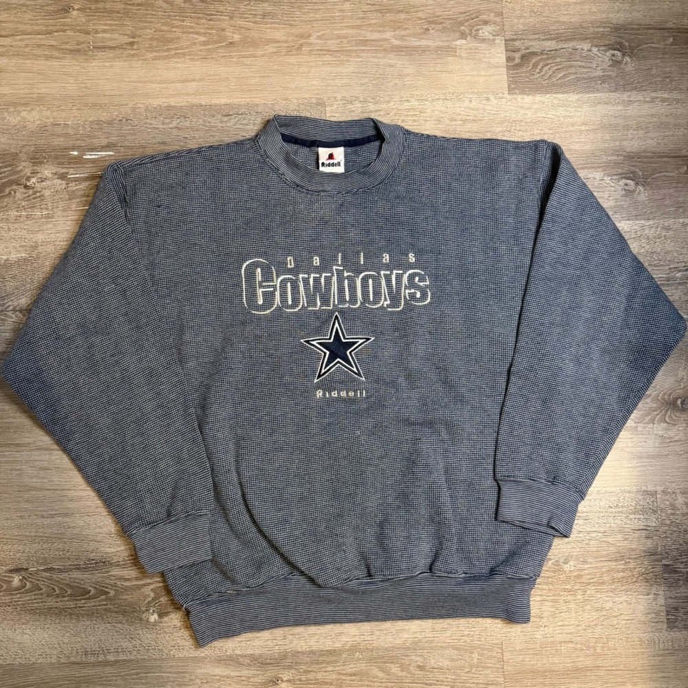 Vintage Riddell Dallas Cowboys Sweatshirt Mens Large Navy Blue Textured Crewneck